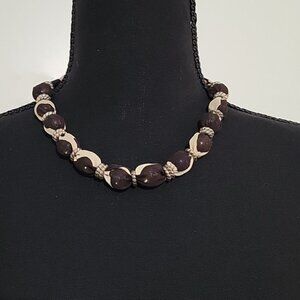 Brown Tan Fabric Covered Beaded Necklace
